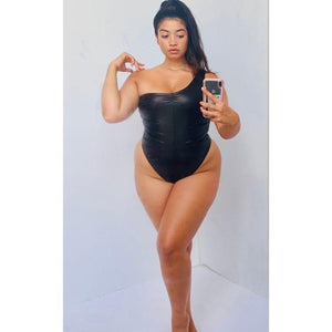 Amber One Piece Swimsuit Monokini Leather Look Black 